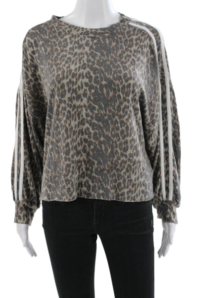 Vintage Havana Women Leopard Gray Pullover Round Neck Long Sleeve Size S
