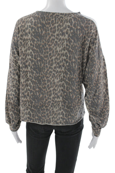 Vintage Havana Women Leopard Gray Pullover Round Neck Long Sleeve Size S