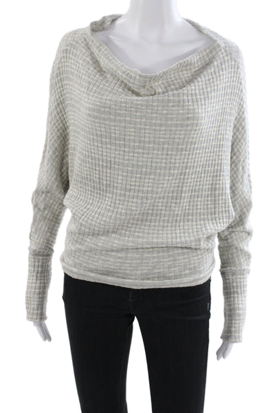 Elan Womens Gray Cotton Striped Cowl Neck Pullover Long Sleeve Size S