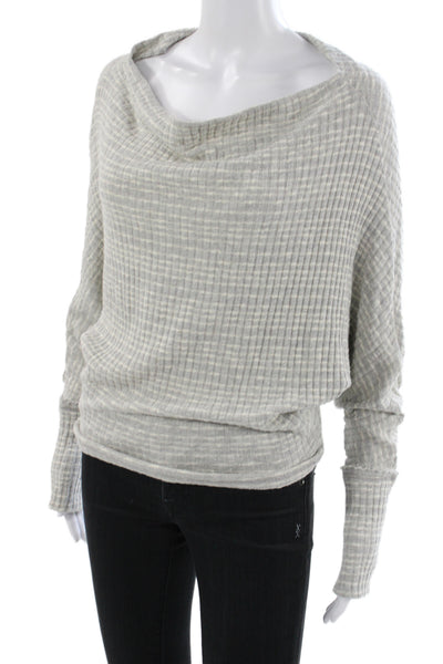 Elan Womens Gray Cotton Striped Cowl Neck Pullover Long Sleeve Size S