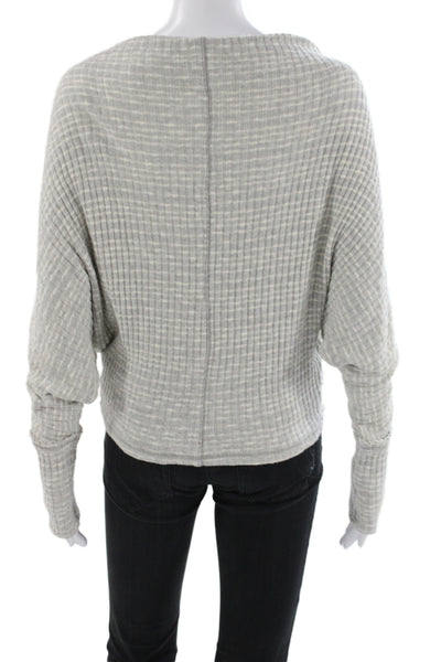 Elan Womens Gray Cotton Striped Cowl Neck Pullover Long Sleeve Size S