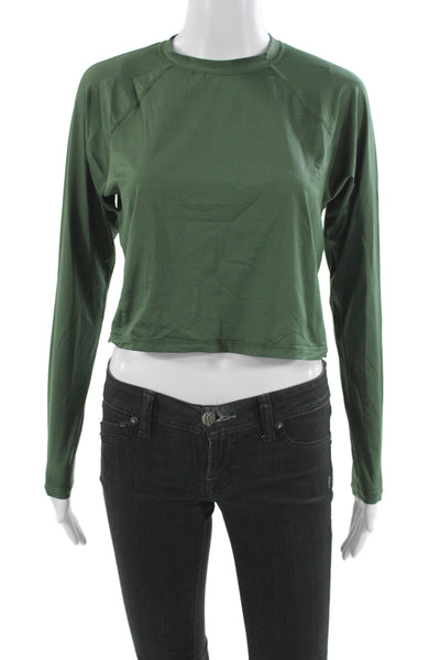 Kona Sol Women Cropped Athleisure T-Shirt Green Long Sleeve Crew Neck Size M