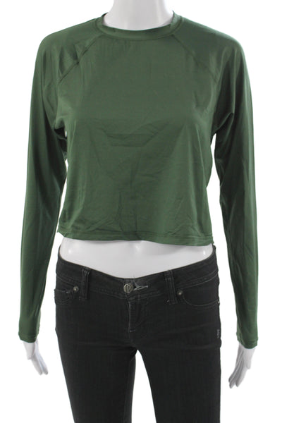 Kona Sol Women Cropped Athleisure T-Shirt Green Long Sleeve Crew Neck Size M