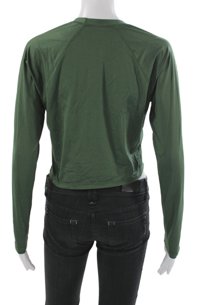 Kona Sol Women Cropped Athleisure T-Shirt Green Long Sleeve Crew Neck Size M