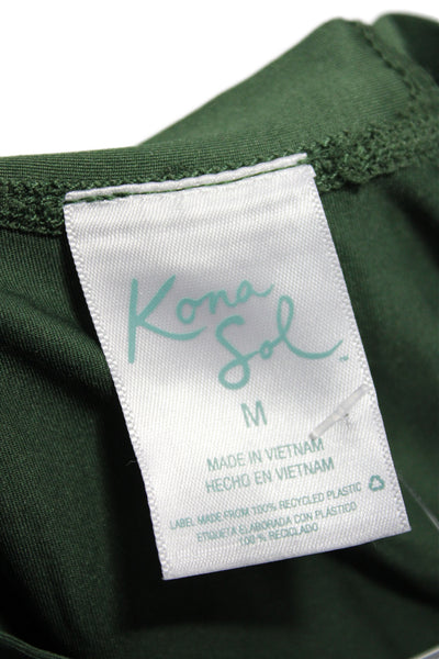 Kona Sol Women Cropped Athleisure T-Shirt Green Long Sleeve Crew Neck Size M