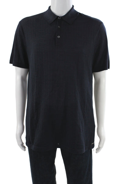 Boss Hugo Boss Mens Blue Short Sleeve Polo Collared 51% Wool Size L