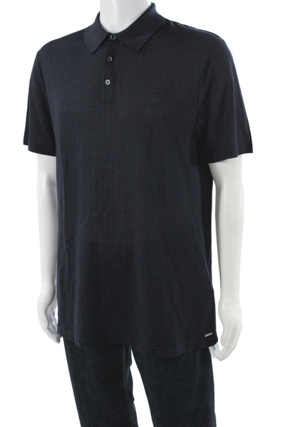 Boss Hugo Boss Mens Blue Short Sleeve Polo Collared 51% Wool Size L