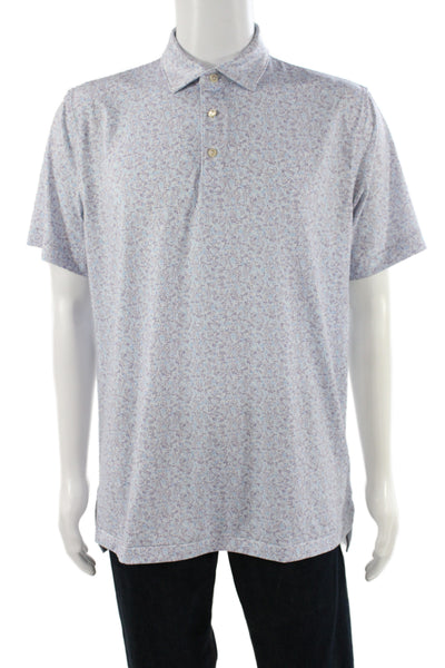 Peter Millar Mens Printed Short Sleeves Rugby Shirt Blue Purple Size Medium