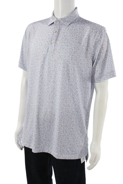 Peter Millar Mens Printed Short Sleeves Rugby Shirt Blue Purple Size Medium