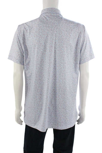Peter Millar Mens Printed Short Sleeves Rugby Shirt Blue Purple Size Medium