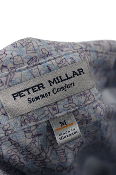 Peter Millar Mens Printed Short Sleeves Rugby Shirt Blue Purple Size Medium
