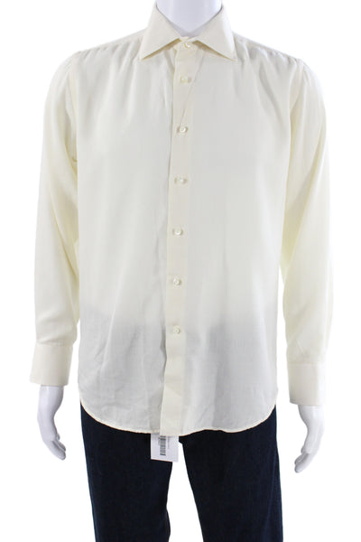 Canali Mens Dress Shirt Ivory Button Standard Cuff 34/35 Sleeve Size 16