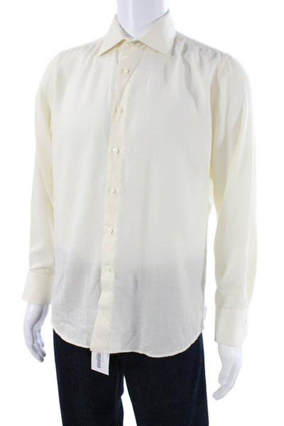 Canali Mens Dress Shirt Ivory Button Standard Cuff 34/35 Sleeve Size 16