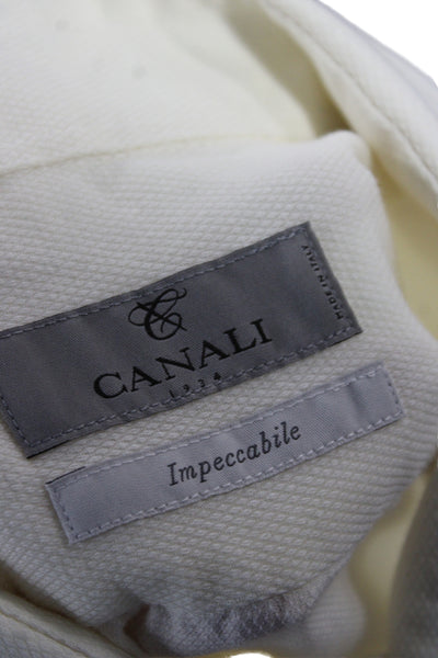 Canali Mens Dress Shirt Ivory Button Standard Cuff 34/35 Sleeve Size 16