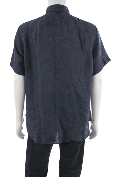 Rag & Bone Mens Linen Short Sleeves Button Down Shirt Navy Blue Size Large