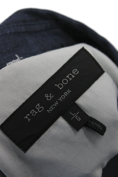 Rag & Bone Mens Linen Short Sleeves Button Down Shirt Navy Blue Size Large