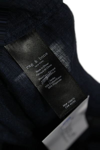 Rag & Bone Mens Linen Short Sleeves Button Down Shirt Navy Blue Size Large