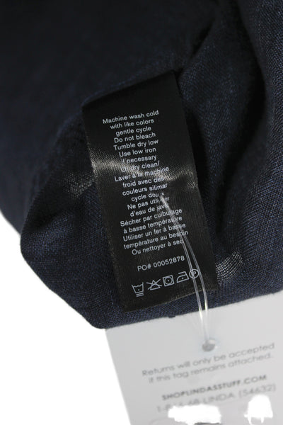 Rag & Bone Mens Linen Short Sleeves Button Down Shirt Navy Blue Size Large