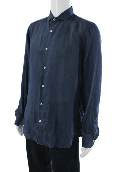 MC2 Saint Barth Mens Linen Button Down Shirt Navy Blue Size Large