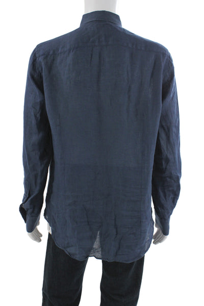 MC2 Saint Barth Mens Linen Button Down Shirt Navy Blue Size Large