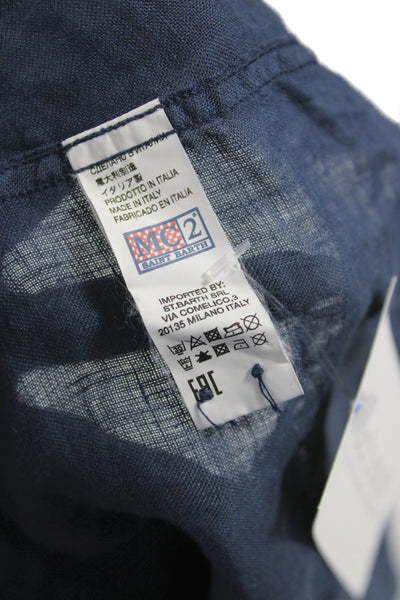 MC2 Saint Barth Mens Linen Button Down Shirt Navy Blue Size Large