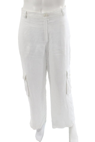 Azulu Women White Linen Cargo Pants Size 34