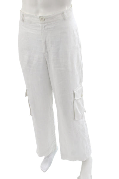 Azulu Women White Linen Cargo Pants Size 34