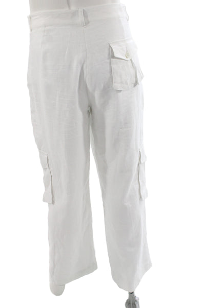 Azulu Women White Linen Cargo Pants Size 34