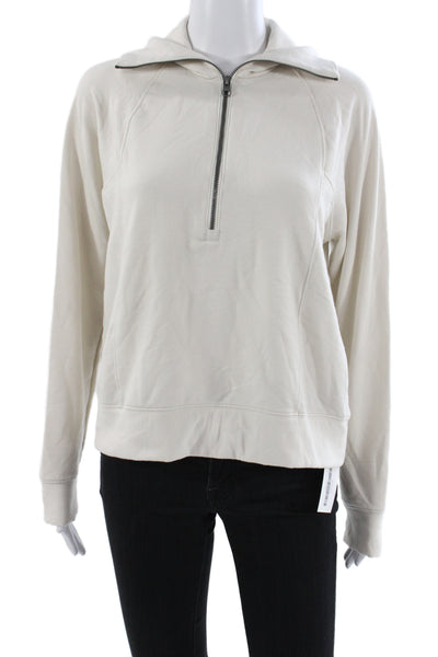 Quince Women Ivory Pullover Sweatshirt Collared Zip Long Sleeve Size M