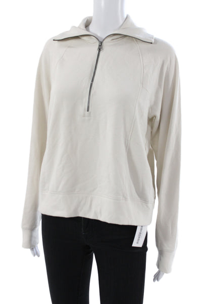 Quince Women Ivory Pullover Sweatshirt Collared Zip Long Sleeve Size M