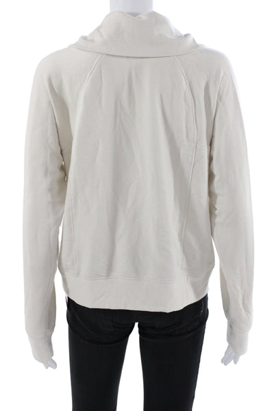 Quince Women Ivory Pullover Sweatshirt Collared Zip Long Sleeve Size M