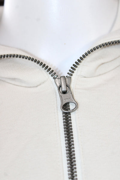 Quince Women Ivory Pullover Sweatshirt Collared Zip Long Sleeve Size M