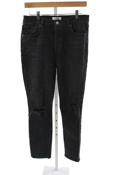 Agolde Women Straight Black Mid Rise Jeans Button Closure Size 28