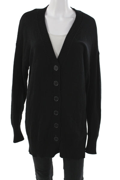 525 Women Cardigan V-Neck Black 100% Cotton Long Sleeve Classic Size M