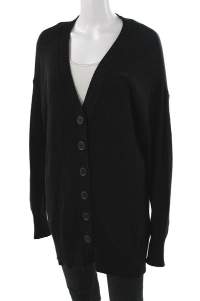 525 Women Cardigan V-Neck Black 100% Cotton Long Sleeve Classic Size M