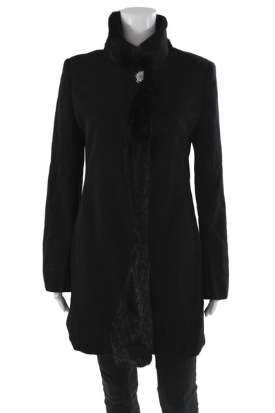 M Made In Italy Womens Black Virgin Wool Overcoat Button Size 8