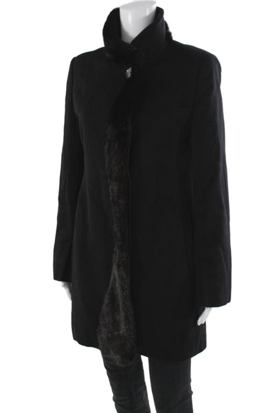 M Made In Italy Womens Black Virgin Wool Overcoat Button Size 8
