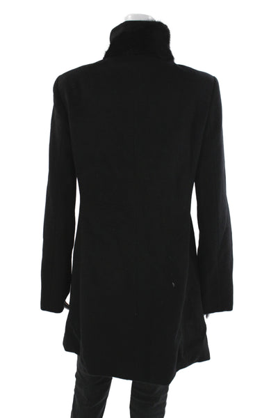 M Made In Italy Womens Black Virgin Wool Overcoat Button Size 8
