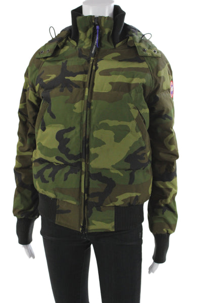 Canada Goose Women Bomber Jacket Green Camouflage Zip Long Sleeve Size S