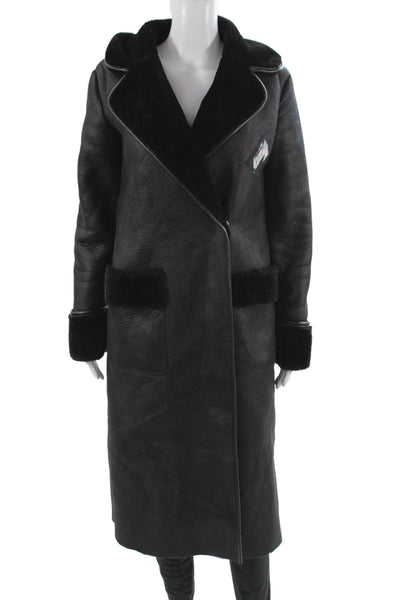 River Island Women Overcoat Black Polyester Long Sleeve Button Size 6