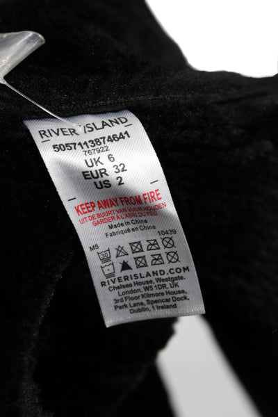River Island Women Overcoat Black Polyester Long Sleeve Button Size 6