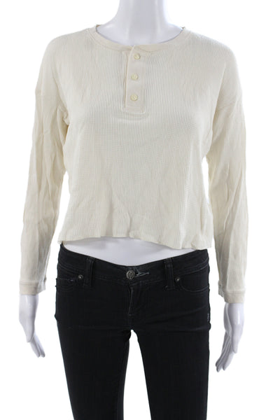 Everlane Women Cropped Henley Long Sleeve T-Shirt Ivory Organic Cotton Size XS