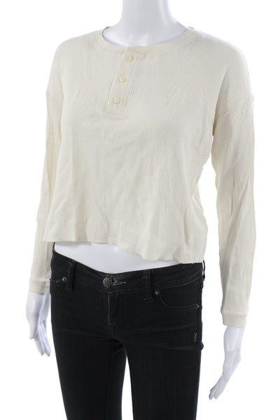 Everlane Women Cropped Henley Long Sleeve T-Shirt Ivory Organic Cotton Size XS