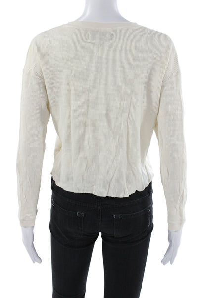 Everlane Women Cropped Henley Long Sleeve T-Shirt Ivory Organic Cotton Size XS