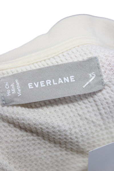 Everlane Women Cropped Henley Long Sleeve T-Shirt Ivory Organic Cotton Size XS