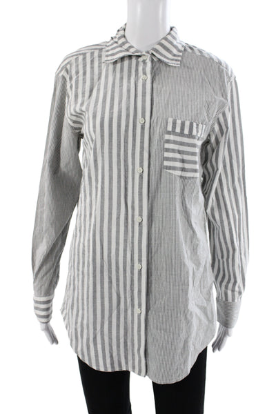 Solid & Striped Women Striped Cotton Collared Button Up Long Sleeve Top Size XS