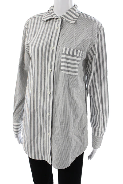 Solid & Striped Women Striped Cotton Collared Button Up Long Sleeve Top Size XS