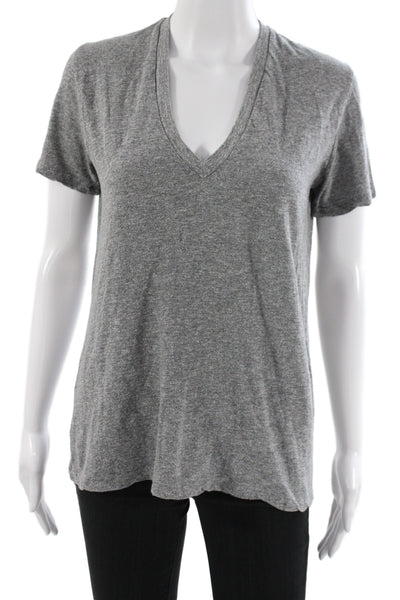 Monrow Women Basic Gray V-Neck Short Sleeve T-Shirt 50% Polyester Size S