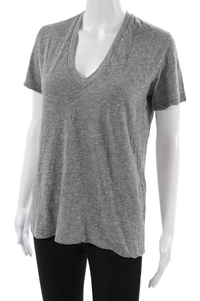 Monrow Women Basic Gray V-Neck Short Sleeve T-Shirt 50% Polyester Size S