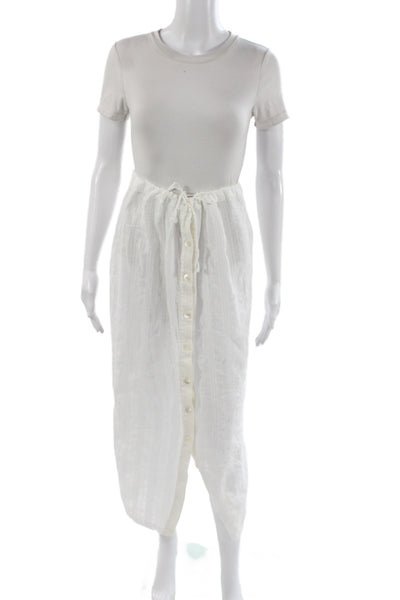 Solid & Striped Women White Striped Cotton Maxi Skirt Button Size XS
